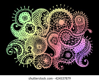 Abstract lace pattern with paisley, coloring for adults, elements for the eastern decor.