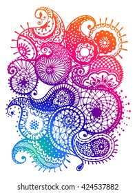 Abstract lace pattern with paisley, coloring for adults, elements for the eastern decor.