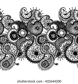 Abstract lace pattern with paisley, coloring for adults, elements for the eastern decor.