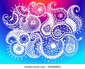 Abstract lace pattern with paisley, coloring for adults, elements for the eastern decor