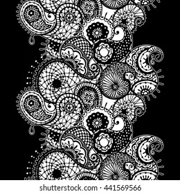 Abstract lace pattern with paisley, coloring for adults, elements for the eastern decor.
