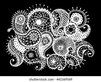 Abstract lace pattern with paisley, coloring for adults, elements for the eastern decor.