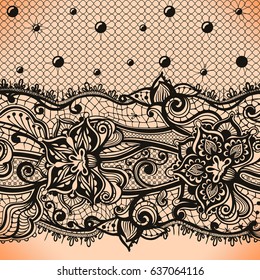 Abstract lace ribbon seamless horizontal pattern with elements flowers. Template frame design for card. Lace Doily. Can be used for packaging, invitations, and template.