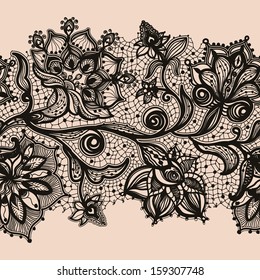 Abstract lace ribbon seamless pattern with elements flowers. Template frame design for card. Lace Doily. Can be used for packaging, invitations, and template.