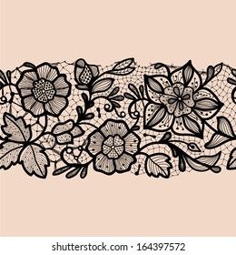 Abstract lace ribbon seamless pattern with elements flowers. Template frame design for card. Lace Doily. Can be used for packaging, invitations, and template.