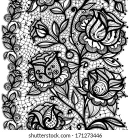 Abstract lace ribbon seamless pattern with elements flowers. Template frame design for card. Lace Doily. Can be used for packaging, invitations, and template.