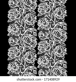 Abstract lace ribbon seamless pattern with elements flowers. Template frame design for card. Lace Doily. Can be used for packaging, invitations, and template.