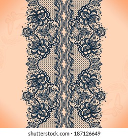 Abstract lace ribbon seamless pattern with elements flowers. Template frame design for card. Lace Doily. Can be used for packaging, invitations, and template.