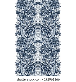 Abstract lace ribbon seamless pattern with elements flowers. 