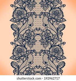 Abstract lace ribbon seamless pattern with elements flowers. 