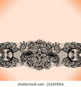 Abstract lace ribbon seamless pattern with elements flowers. Template frame design for card. Lace Doily. Can be used for packaging, invitations, and template.