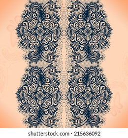 Abstract lace ribbon seamless pattern with elements flowers. Template frame design for card. Lace Doily. Can be used for packaging, invitations, and template.