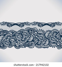 Abstract lace ribbon seamless pattern with elements flowers. Template frame design for card. Lace Doily. Can be used for packaging, invitations, and template.