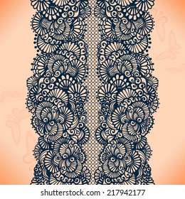 Abstract lace ribbon seamless pattern with elements flowers. Template frame design for card. Lace Doily. Can be used for packaging, invitations, and template.