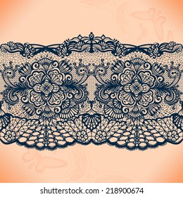 Abstract lace ribbon seamless pattern with elements flowers. Template frame design for card. Lace Doily. Can be used for packaging, invitations, and template.