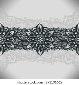 Abstract lace ribbon seamless pattern. Template frame design for card. Lace Doily. Can be used for packaging, invitations, and template.