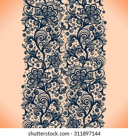 Abstract lace ribbon seamless pattern with elements flowers. Template frame design for card. Lace Doily. Can be used for packaging, invitations, and template.Vector lace ornament