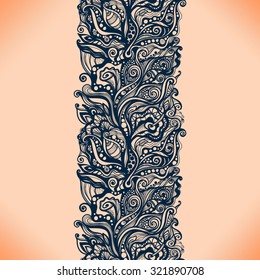 Abstract lace ribbon seamless pattern with elements flowers. Template frame design for card. Lace Doily. Can be used for packaging, invitations, and template.Vector lace ornament