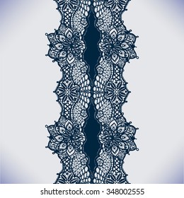 Abstract lace ribbon seamless pattern with elements flowers. Template frame design for card. Lace Doily. Can be used for packaging, invitations, and template.Vector lace ornament. Arabic pattern.