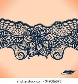 Abstract lace ribbon seamless pattern with elements flowers. Template frame design for card. Lace Doily. Can be used for packaging, invitations, and template.Vector lace ornament. Arabic pattern.