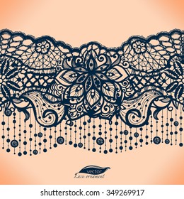 Abstract lace ribbon seamless pattern with elements flowers. Template frame design for card. Lace Doily. Can be used for packaging, invitations, and template.Vector lace ornament. Arabic pattern.