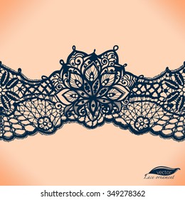 Abstract lace ribbon seamless pattern with elements flowers. Template frame design for card. Lace Doily. Can be used for packaging, invitations, and template.Vector lace ornament. Arabic pattern.