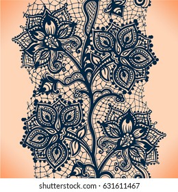 Abstract lace ribbon seamless pattern with elements flowers. Template frame design for card. Lace Doily. Can be used for packaging, invitations, and template.