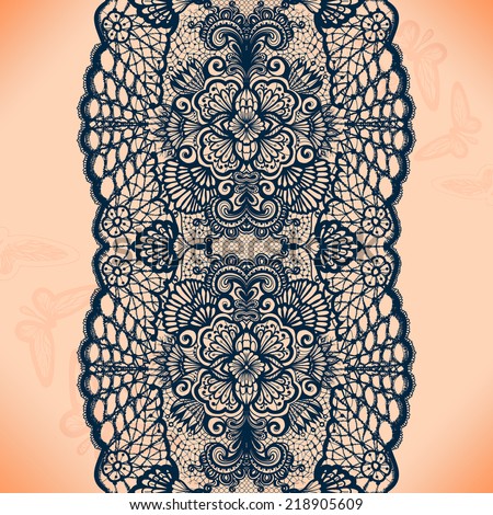 Abstract lace ribbon seamless pattern with elements flowers. Template frame design for card. Lace Doily. Can be used for packaging, invitations, and template.