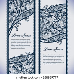 Abstract Lace Ribbon Vertical banners.Template frame design for card.Lace Doily.Can be used for packaging, invitations, and template.Two separate objects.