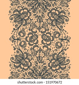 Abstract Lace Ribbon Vertical Seamless Pattern. Template frame design for card. Lace Doily. Can be used for packaging, invitations, and template.