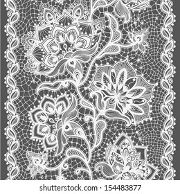 Abstract Lace Ribbon Vertical Seamless Pattern. Template frame design for card. Lace Doily. Can be used for packaging, invitations, and template. 