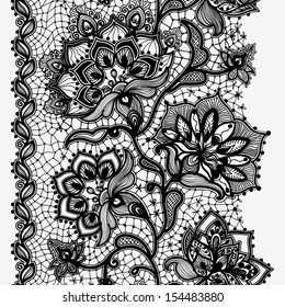 Abstract Lace Ribbon Vertical Seamless Pattern. Template frame design for card. Lace Doily. Can be used for packaging, invitations, and template. 