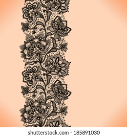 Abstract Lace Ribbon Vertical Seamless Pattern. Template frame design for card. Lace Doily. Can be used for packaging, invitations, and template.