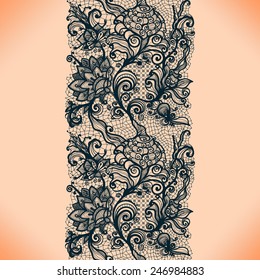 Patrón de cinta vertical sin fisuras. Diseño de marco de plantilla para tarjeta. Lace Doily. Se puede utilizar para empaquetar, invitar y plantillas.