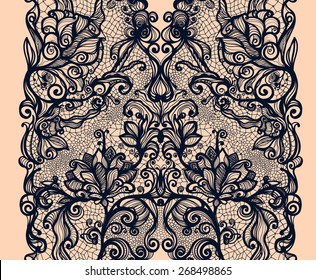 Abstract lace ribbon vertical seamless pattern. Template frame design for card. Lace Doily. Can be used for packaging, invitations, and template.