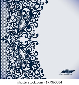 Abstract Lace Ribbon vintage vertical seamless pattern. Template frame design for card. Lace Doily. Can be used for packaging, invitations, and template.