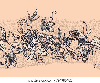 Abstract lace seamless pattern with flowers.