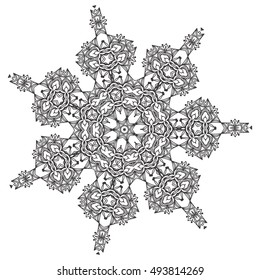 Abstract lace snowflake mandala ornament - Coloring page for adults concept. Vector illustration eps8
