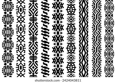 Abstract lace trim decorative patterns set. black chained long geometric ribbon patterns. Abstract vector border decorative design elements collection