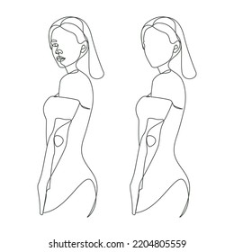 Abstract lady figure linear drawing one line artwork