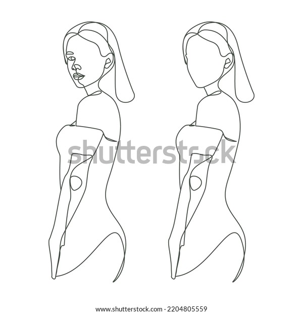 Abstract Lady Figure Linear Drawing One Stock Vector (Royalty Free
