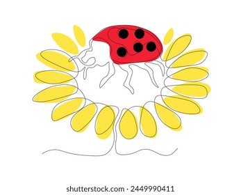 Abstract ladybug,beetle on a flower,Logo, continuous single line art hand drawing sketch