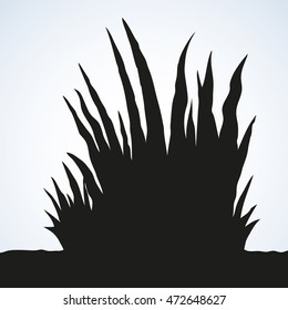 Abstract lake or marsh plantain. Thick grass isolated on white backdrop. Dark ink drawn logo sketch in art engraving style with space for text on sky