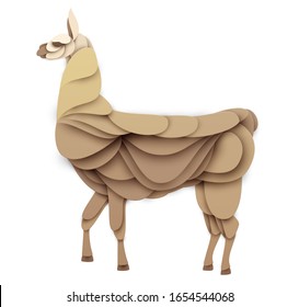 Abstract lama isolated on white background. Creative 3d concept in craft paper cut style. Colorful minimal design character. Original vector cartoon illustration.