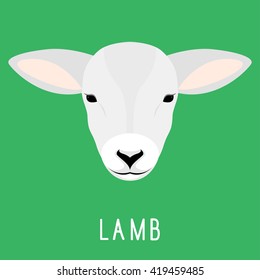 Abstract lamb head isolated on green background. Cartoon cute lamb portrait for design card, invitation, banner, book, scrapbook, t-shirt, poster, sketchbook, album etc.