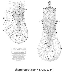 Abstract lamp bulb polygonal, geometry triangle. Light connection structure. Low poly vector background. Business concept