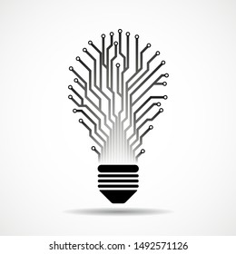 Abstract lamp with circuit board. Technology light bulb, vector eps 10