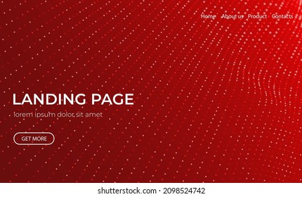 Abstract landing page background with red particles. Flow wave with dot landscape. Digital data structure. Future mesh or sound grid. Pattern point visualization. Technology vector illustration.