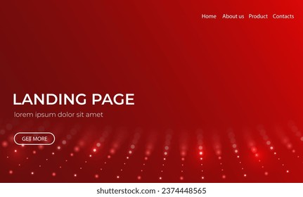 Abstract landing page background with red particles. Flow wave with dot landscape. Digital data structure. Future mesh or sound grid. Pattern point visualization. Technology vector illustration.