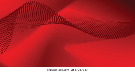 Abstract landing page background with red particles. Flow wave with dot landscape. Digital data structure. Future mesh or sound grid. Pattern point visualization. Technology vector illustration.